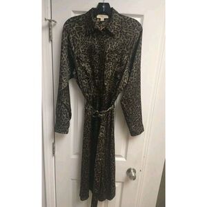 Michael Kors Leopard Button-down Collared dress green medium business Classic